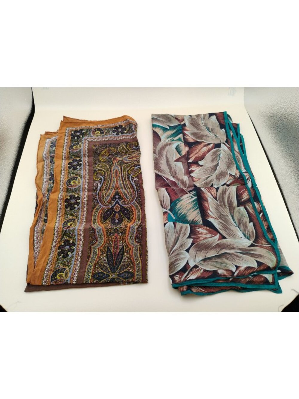 Vintage Bill Blass Paisley & Floral Silk Scarves 33" x 34.5" Earth Tones Nature